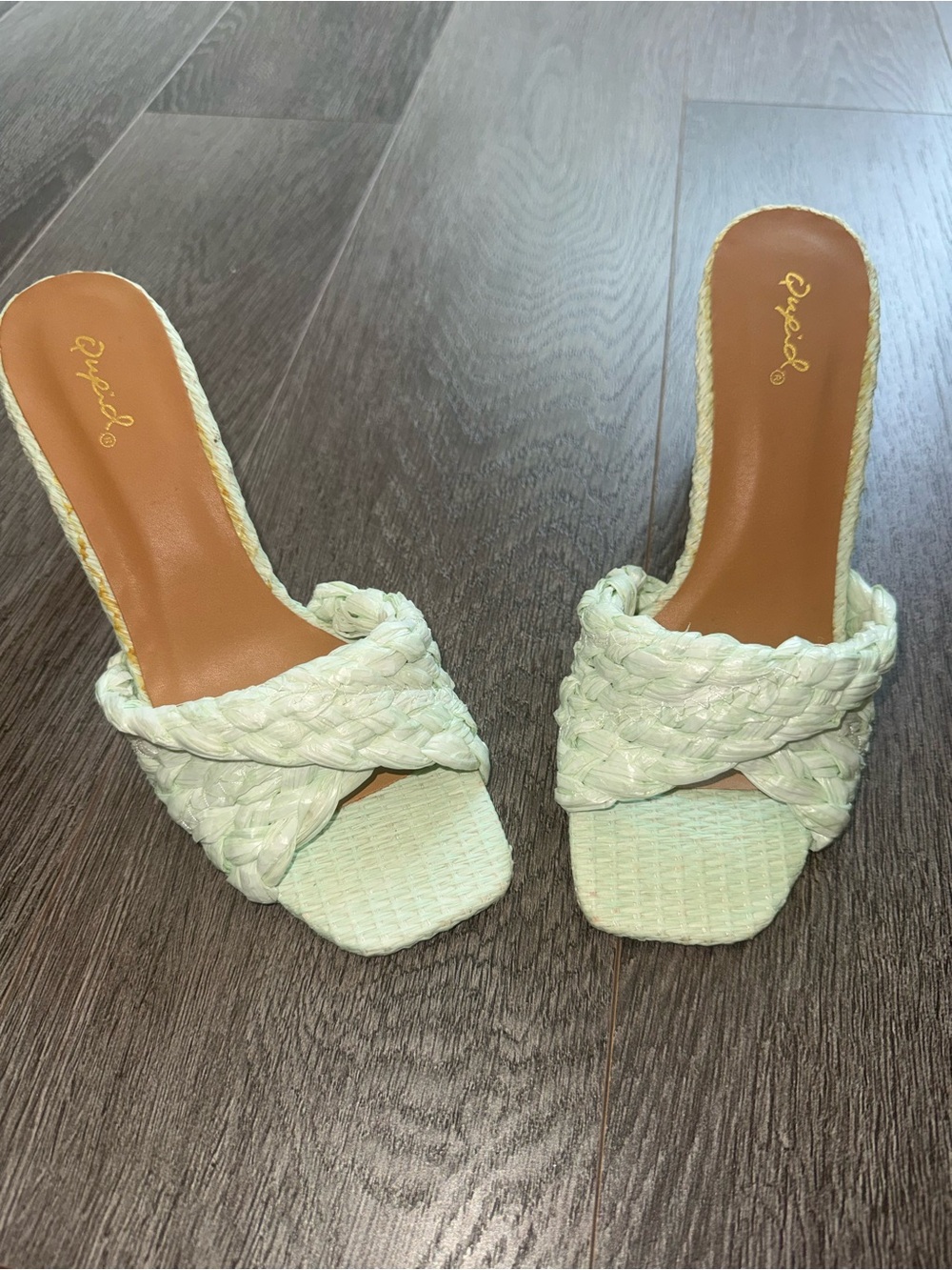 Qupid Mint Braided Slide Mules